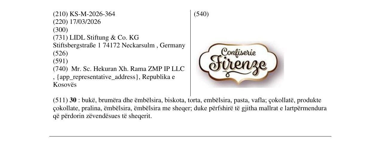 Zëri i markës KS/M/2026/364 në buletin