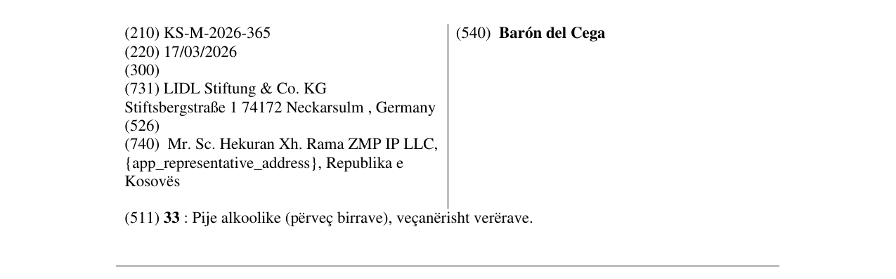 Zëri i markës Barón del Cega në buletin