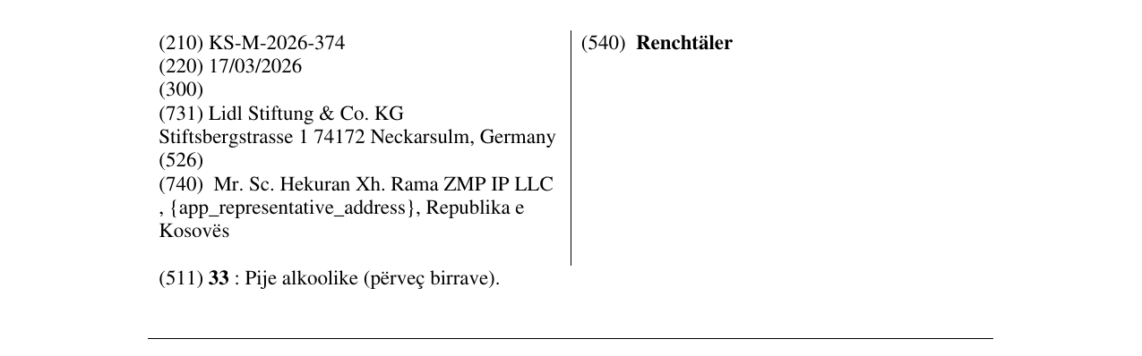 Zëri i markës Renchtäler në buletin