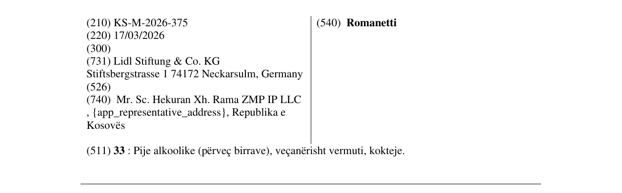Zëri i markës Romanetti në buletin