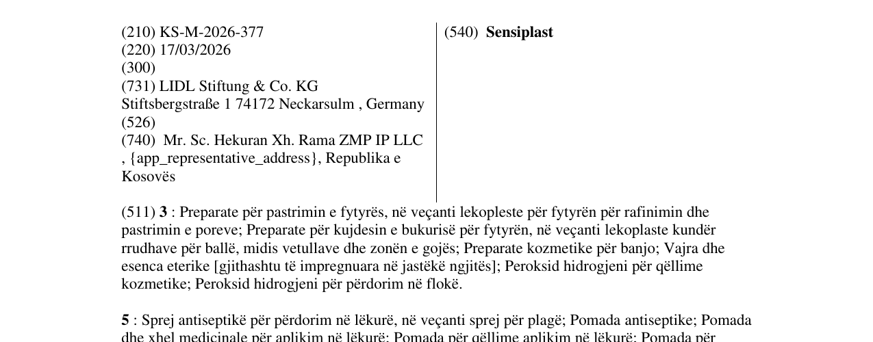 Zëri i markës Sensiplast në buletin
