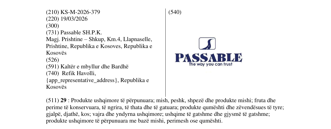 Zëri i markës KS/M/2026/379 në buletin