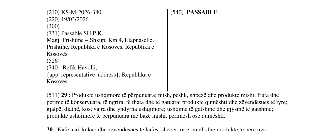 Zëri i markës PASSABLE në buletin