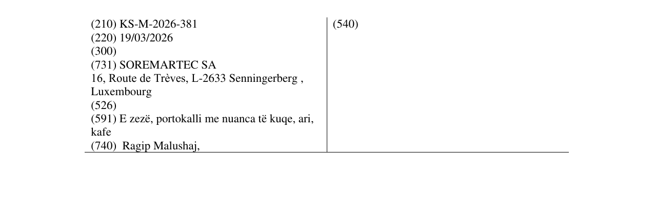 Zëri i markës KS/M/2026/381 në buletin