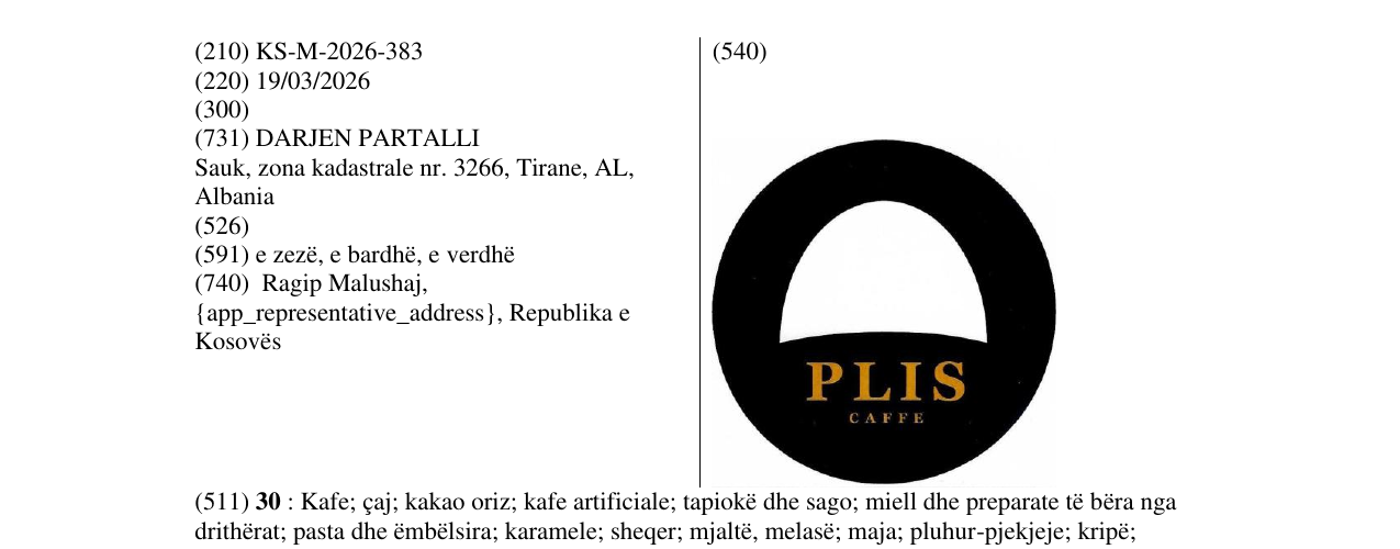 Zëri i markës KS/M/2026/383 në buletin