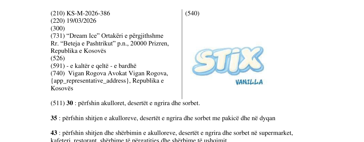 Zëri i markës KS/M/2026/386 në buletin