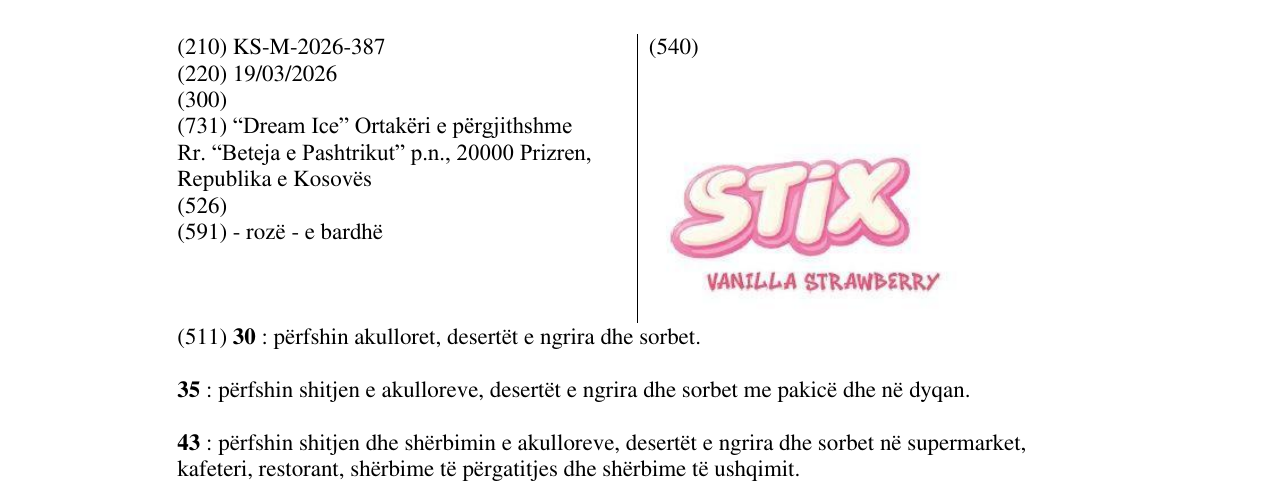 Zëri i markës KS/M/2026/387 në buletin