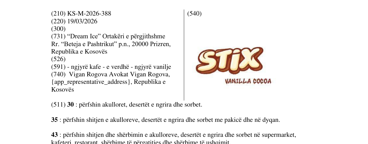 Zëri i markës KS/M/2026/388 në buletin