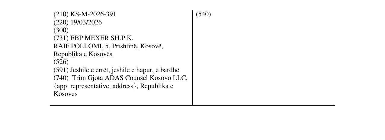 Zëri i markës KS/M/2026/391 në buletin