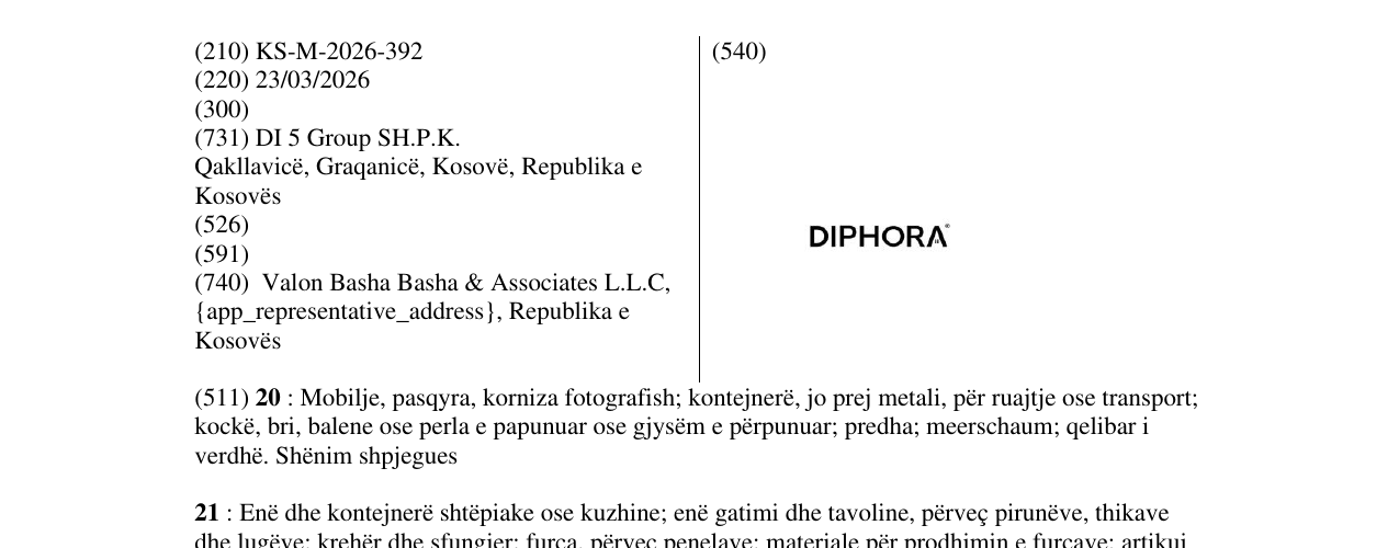 Zëri i markës KS/M/2026/392 në buletin