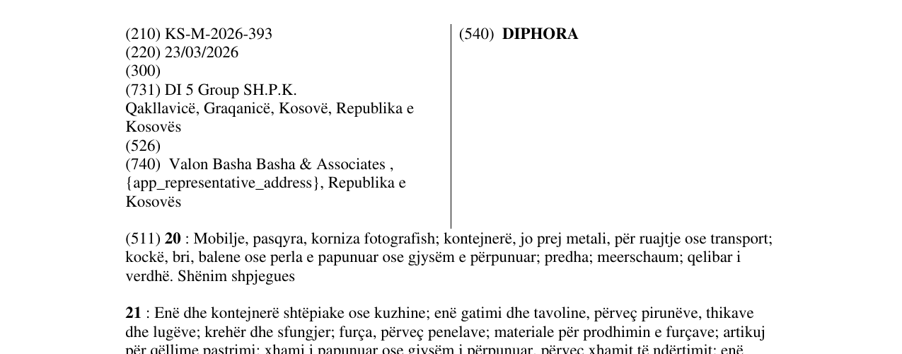 Zëri i markës DIPHORA në buletin