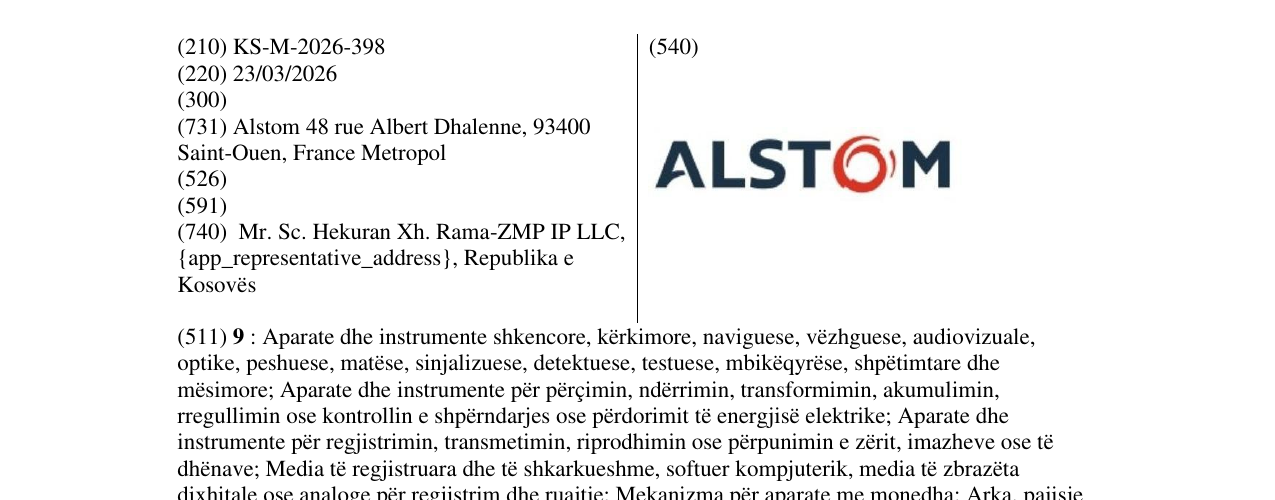 Zëri i markës KS/M/2026/398 në buletin