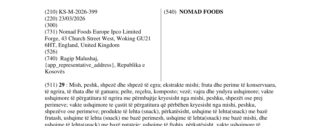 Zëri i markës NOMAD FOODS në buletin