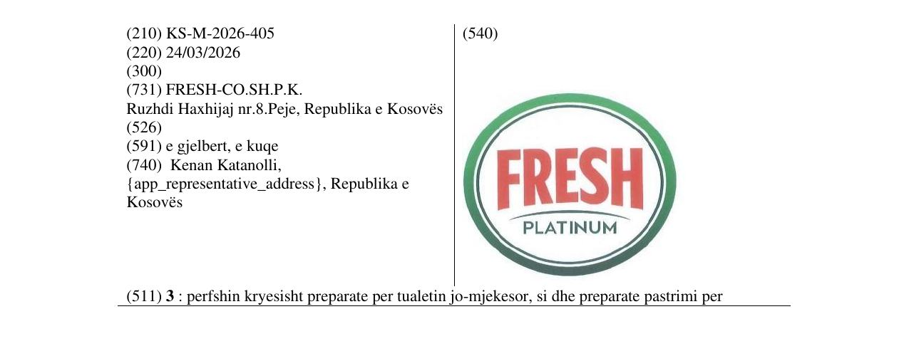 Zëri i markës KS/M/2026/405 në buletin