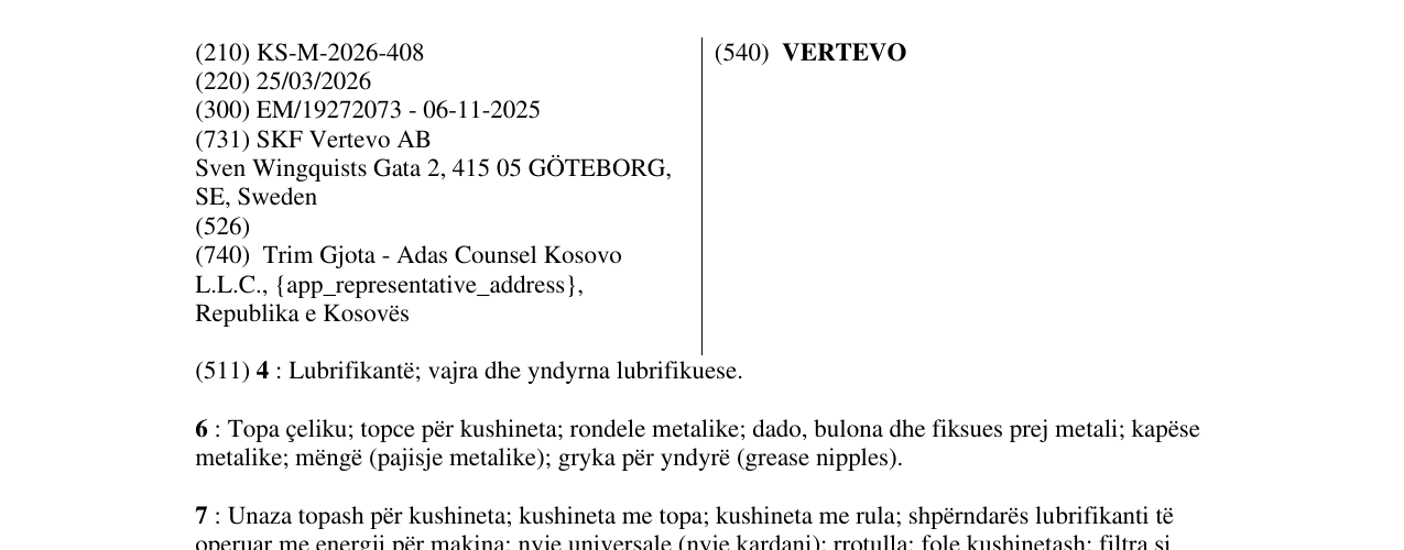 Zëri i markës VERTEVO në buletin