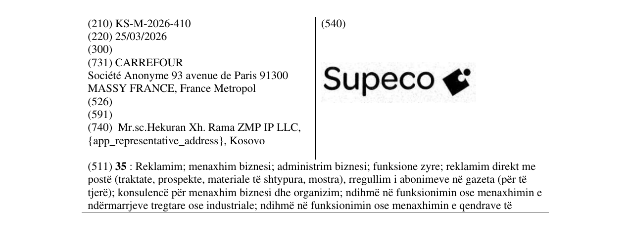 Zëri i markës KS/M/2026/410 në buletin