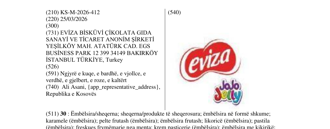 Zëri i markës KS/M/2026/412 në buletin