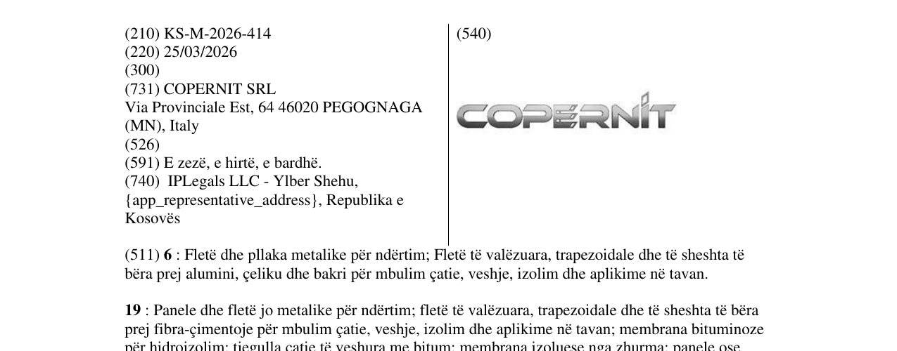 Zëri i markës KS/M/2026/414 në buletin