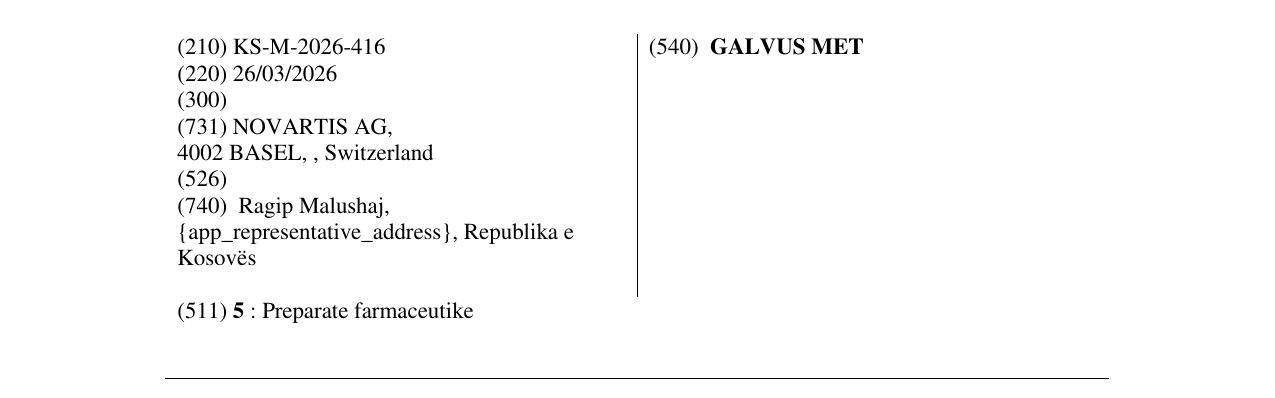 Zëri i markës GALVUS MET në buletin