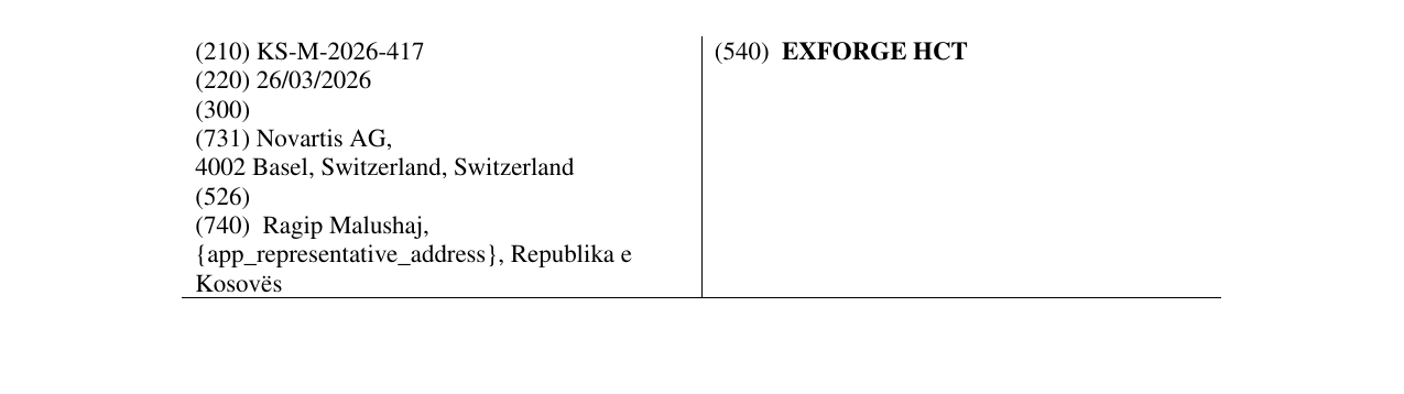 Zëri i markës EXFORGE HCT në buletin