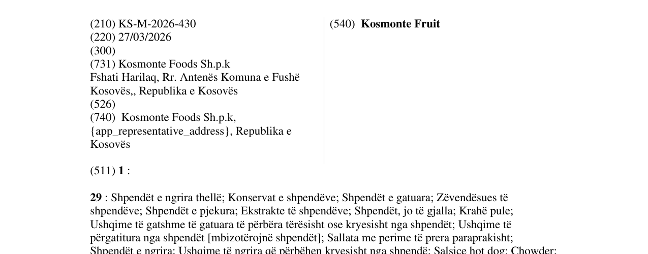 Zëri i markës Kosmonte Fruit në buletin