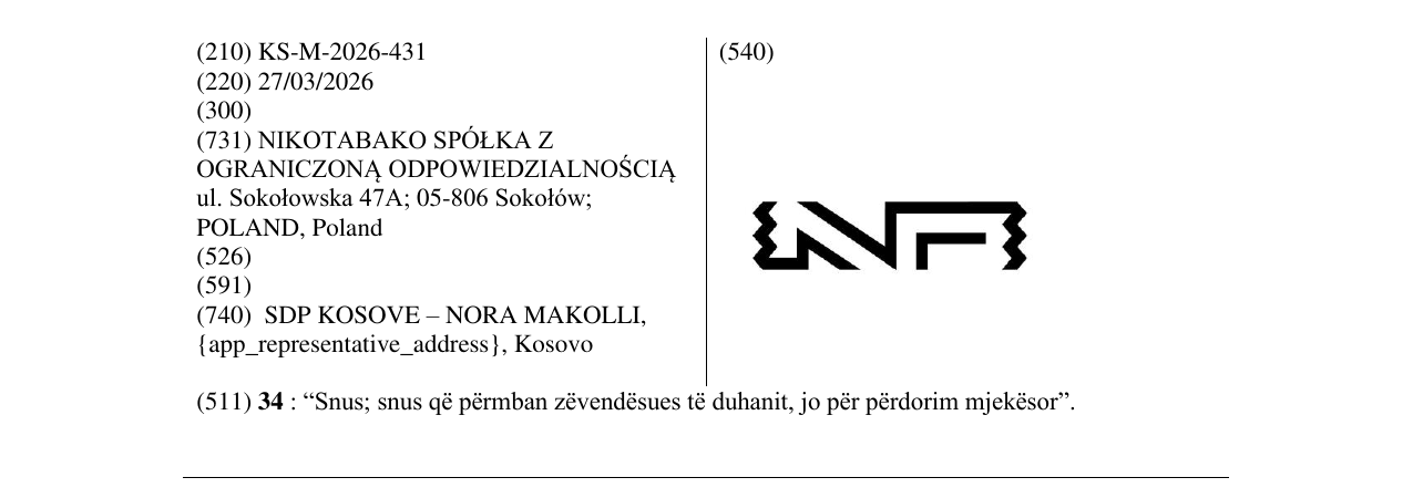 Zëri i markës KS/M/2026/431 në buletin