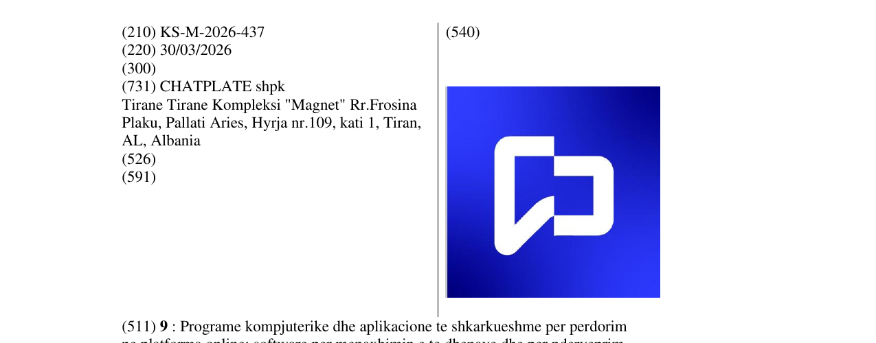 Zëri i markës KS/M/2026/437 në buletin
