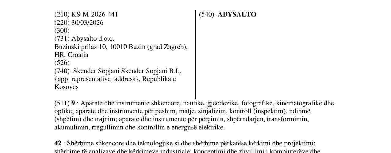 Zëri i markës ABYSALTO në buletin