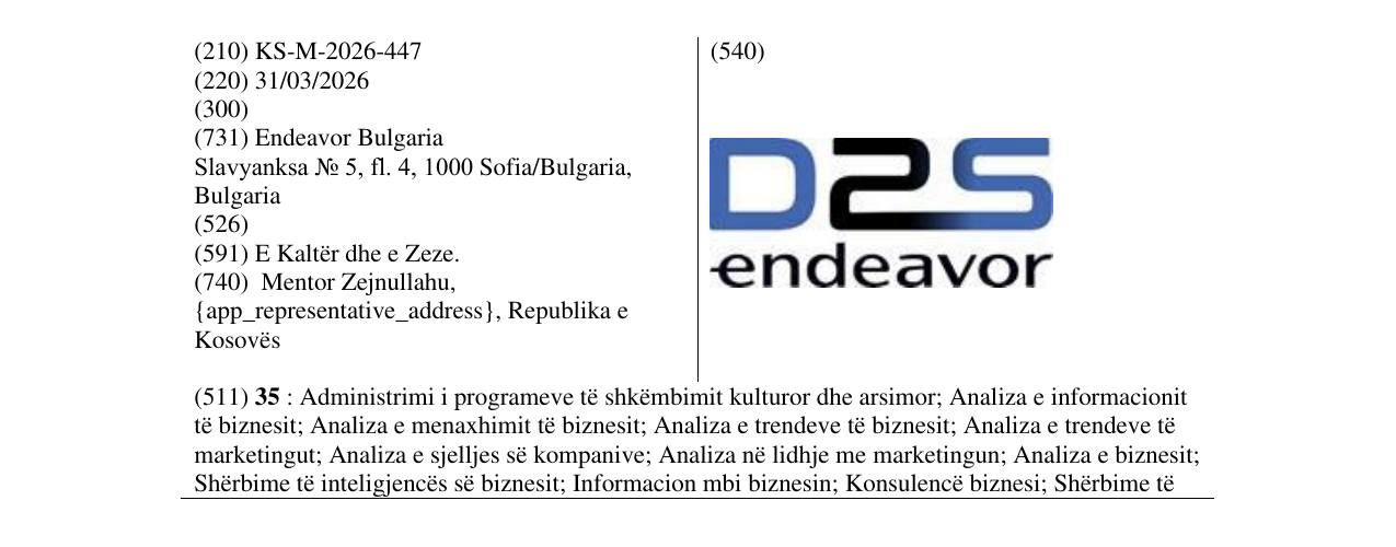 Zëri i markës KS/M/2026/447 në buletin