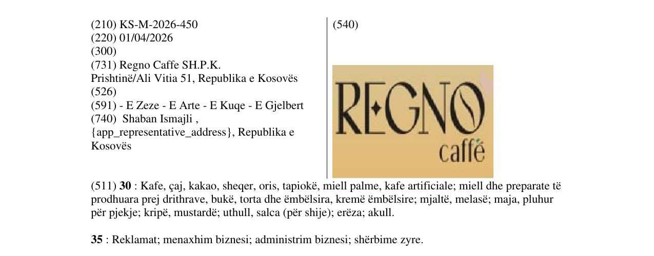 Zëri i markës KS/M/2026/450 në buletin