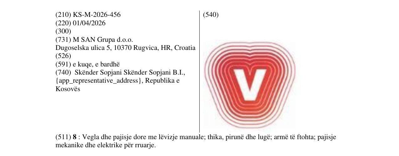 Zëri i markës KS/M/2026/456 në buletin