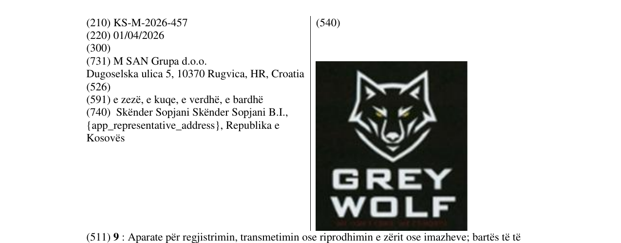 Zëri i markës KS/M/2026/457 në buletin