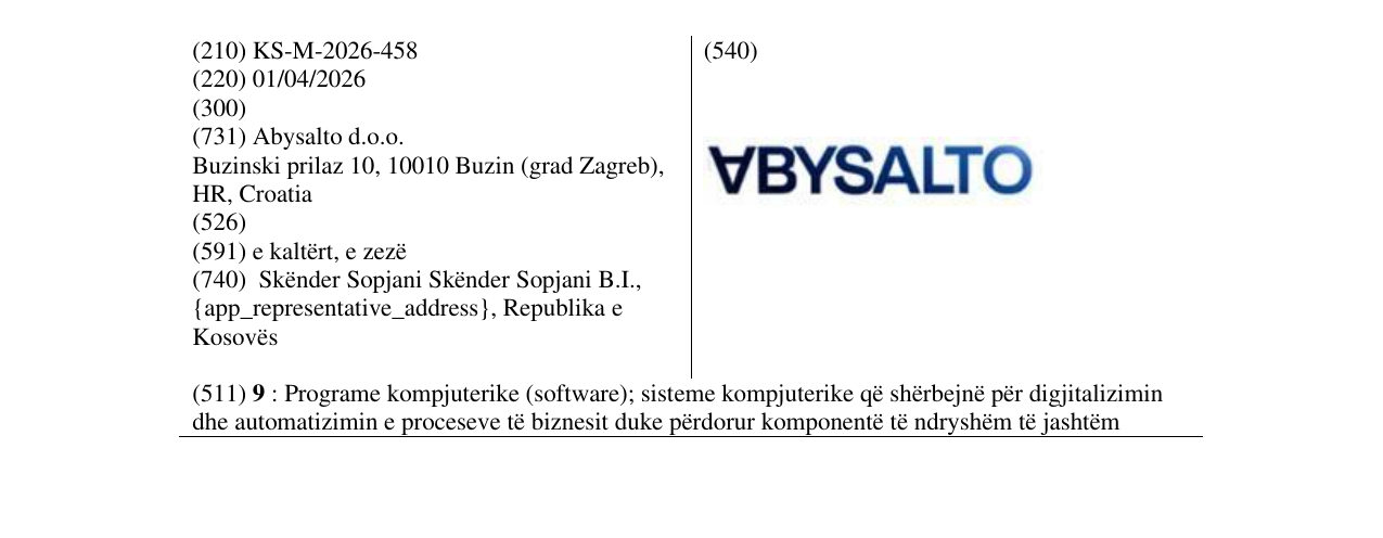 Zëri i markës KS/M/2026/458 në buletin