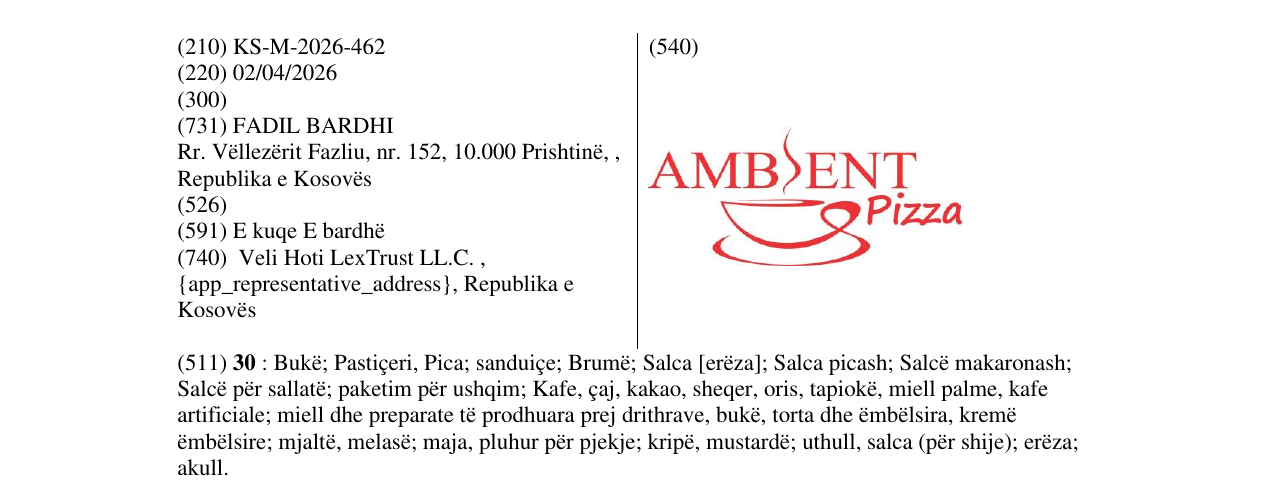 Zëri i markës KS/M/2026/462 në buletin