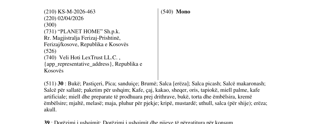Zëri i markës Mono në buletin