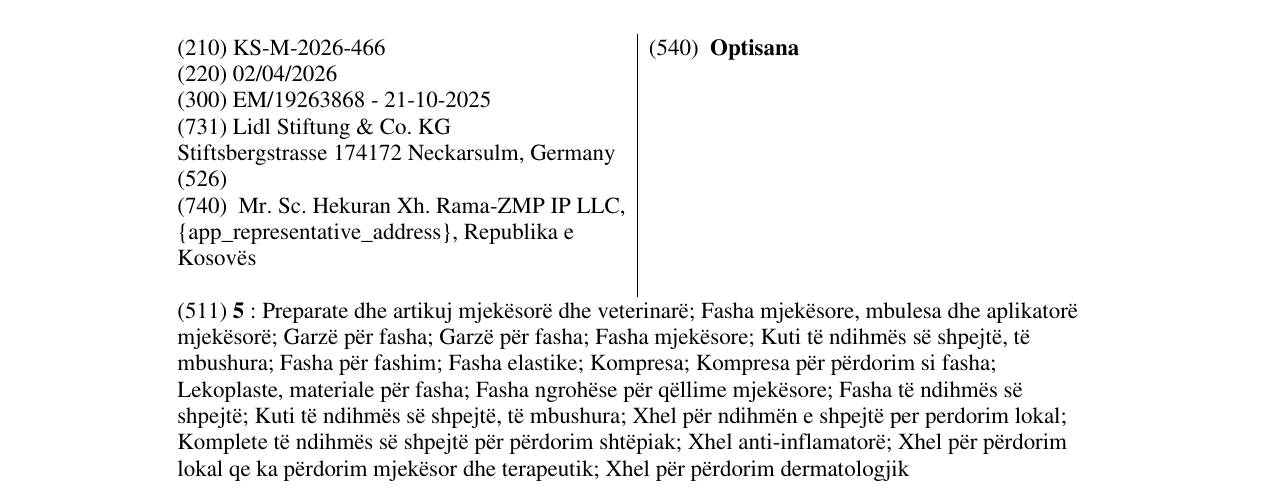 Zëri i markës Optisana në buletin
