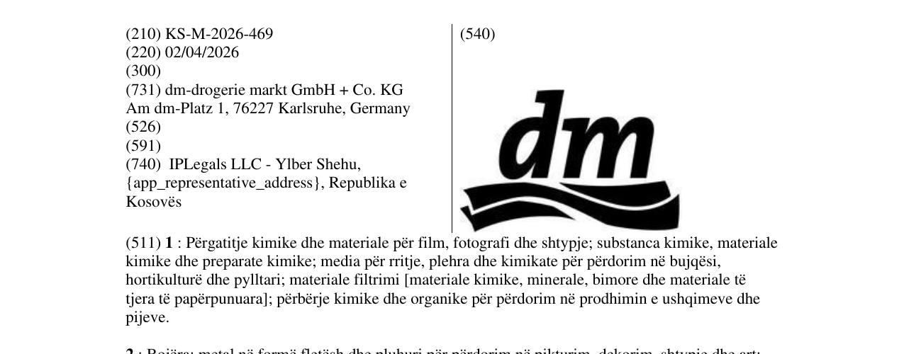 Zëri i markës KS/M/2026/469 në buletin