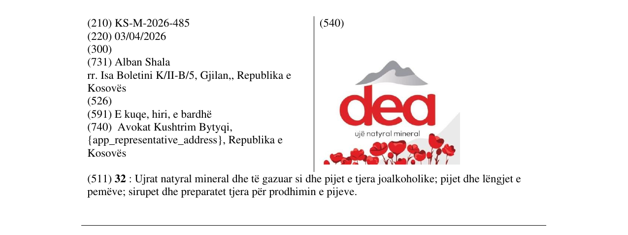 Zëri i markës KS/M/2026/485 në buletin