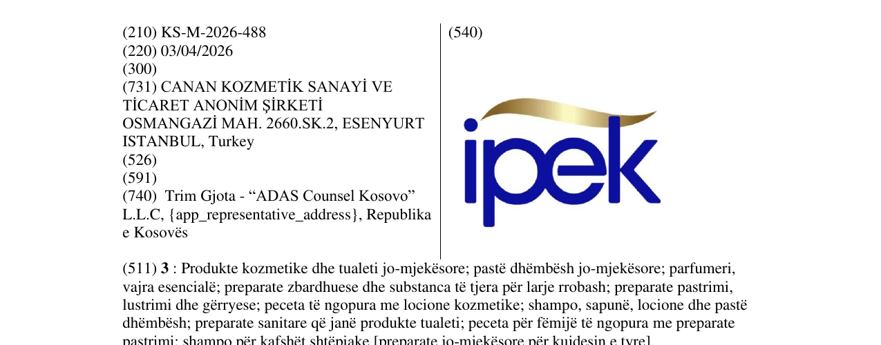 Zëri i markës KS/M/2026/488 në buletin