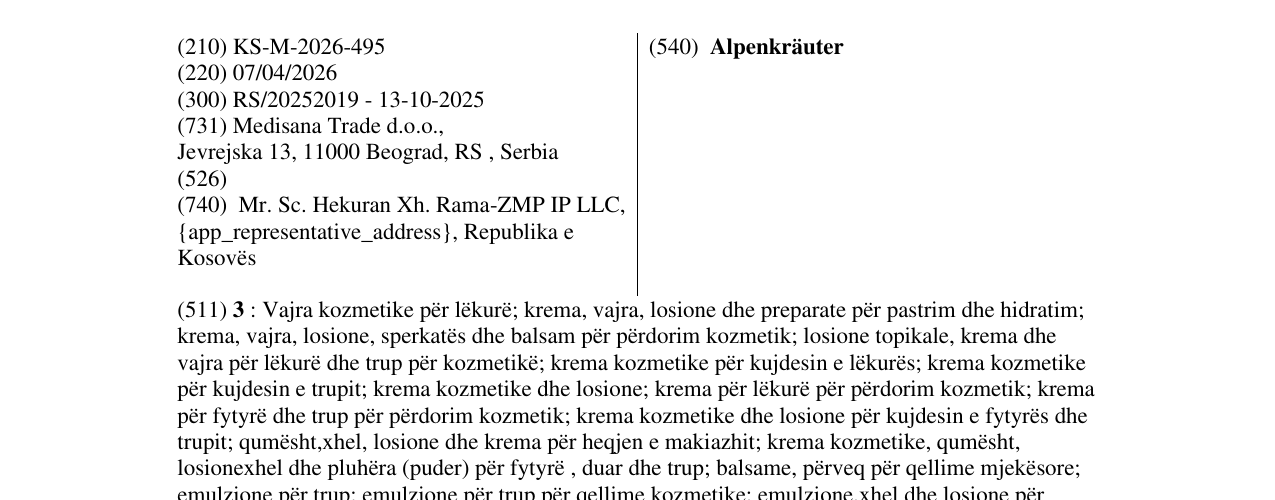 Zëri i markës Alpenkräuter në buletin