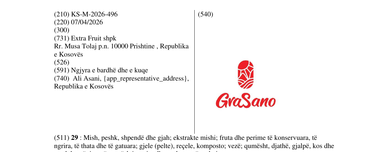 Zëri i markës KS/M/2026/496 në buletin
