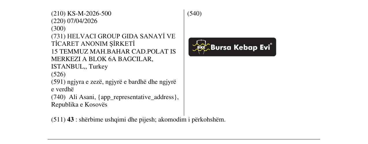 Zëri i markës KS/M/2026/500 në buletin