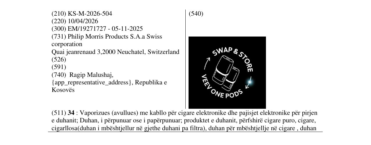 Zëri i markës KS/M/2026/504 në buletin