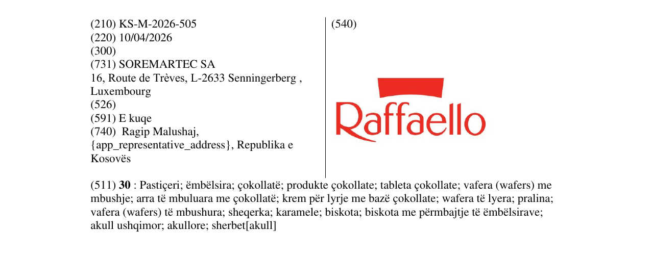 Zëri i markës KS/M/2026/505 në buletin