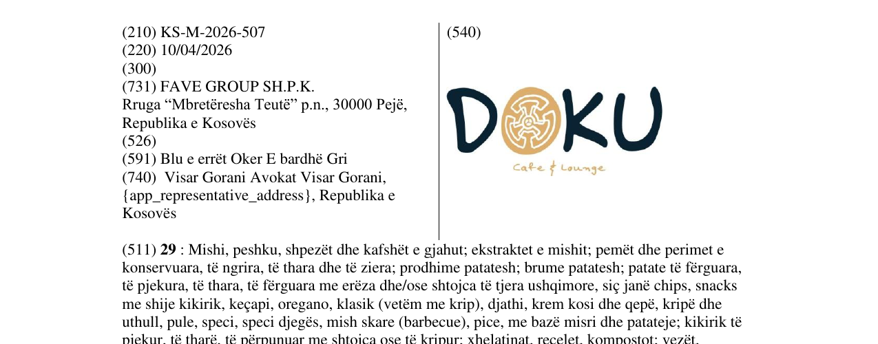Zëri i markës KS/M/2026/507 në buletin