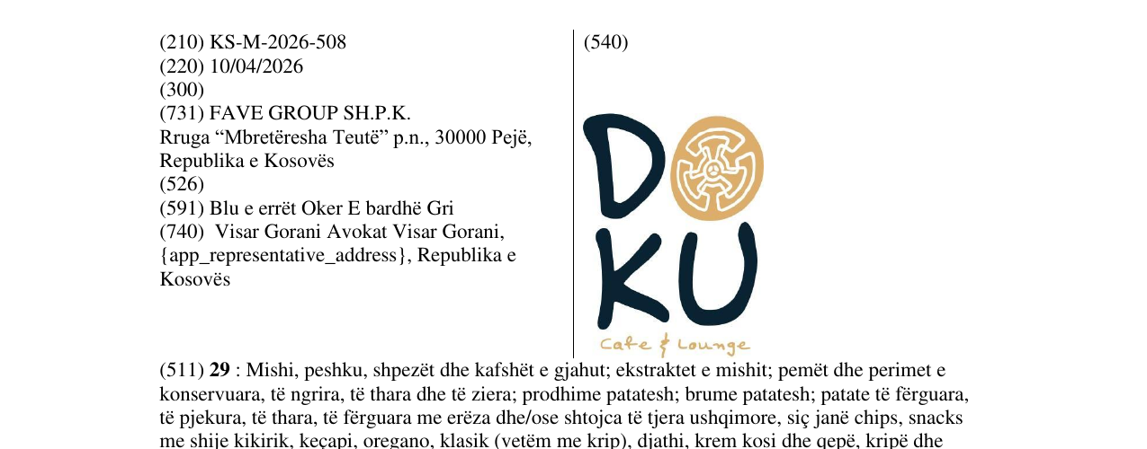 Zëri i markës KS/M/2026/508 në buletin
