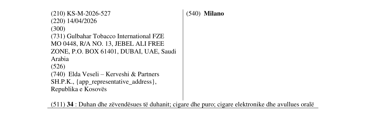 Zëri i markës Milano në buletin