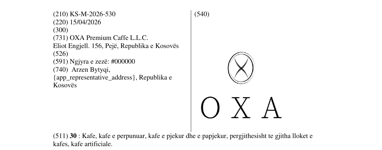 Zëri i markës KS/M/2026/530 në buletin