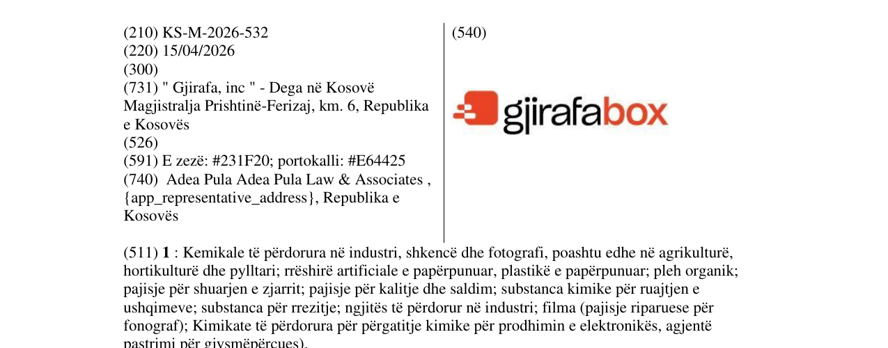 Zëri i markës KS/M/2026/532 në buletin
