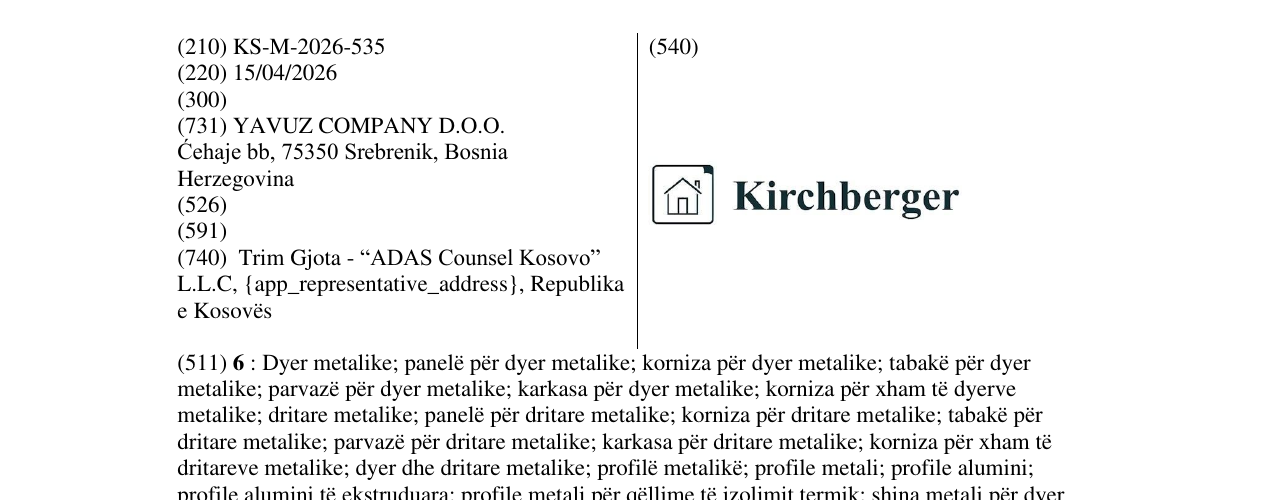 Zëri i markës KS/M/2026/535 në buletin